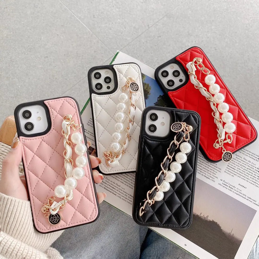 Leather Full Cover Phone Case with Fragrance Pearl Bracelet